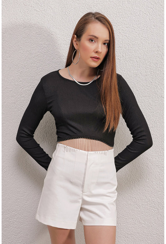 Crop Zincirli Bluz Siyah BG-0444