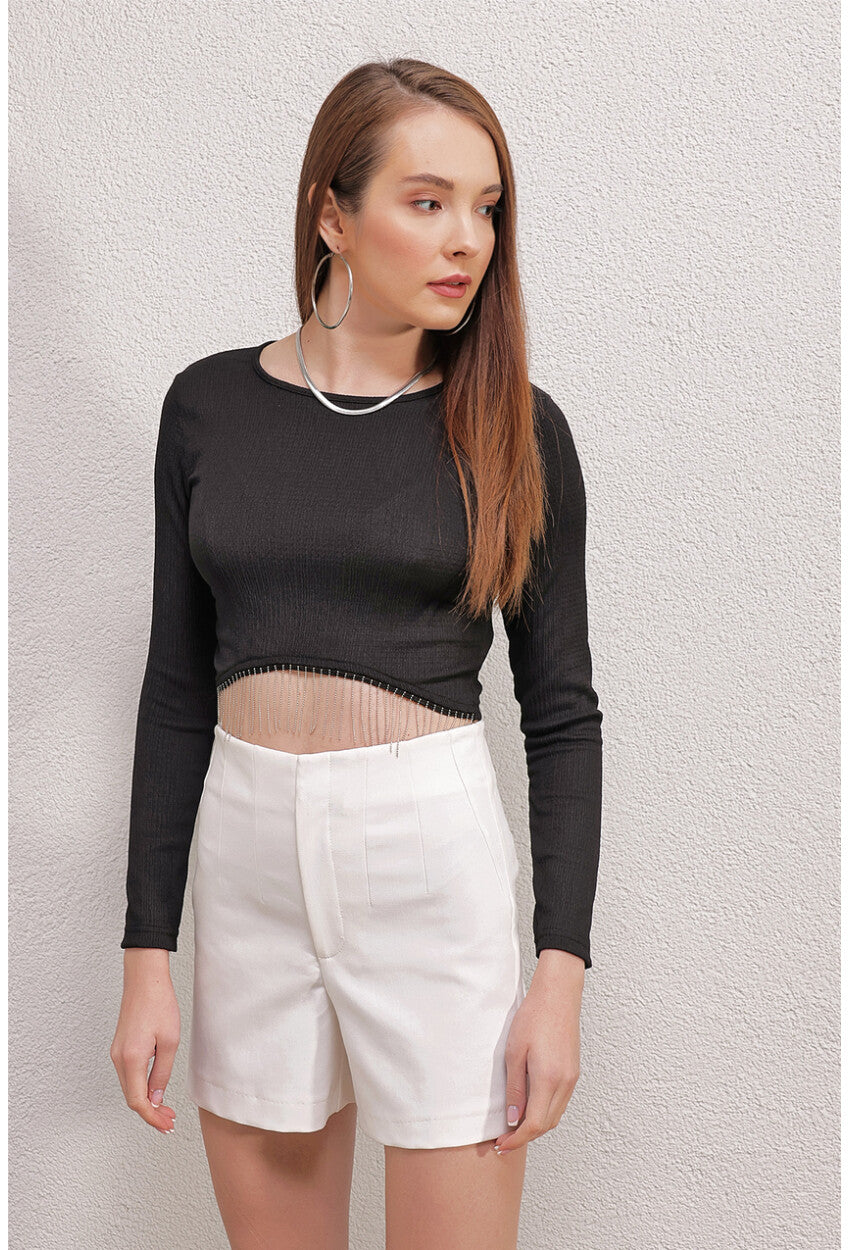 Crop Zincirli Bluz Siyah BG-0444