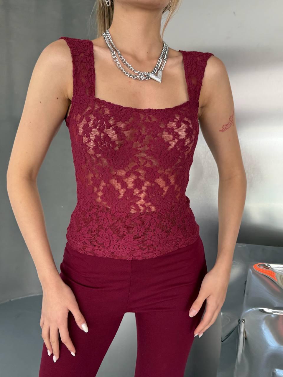 Dantel Detaylı Askılı Crop Top Bluz KC-2545