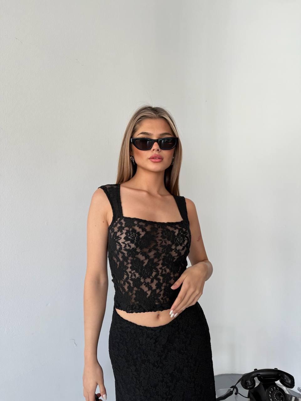 Dantel Detaylı Askılı Crop Top Bluz KC-2545