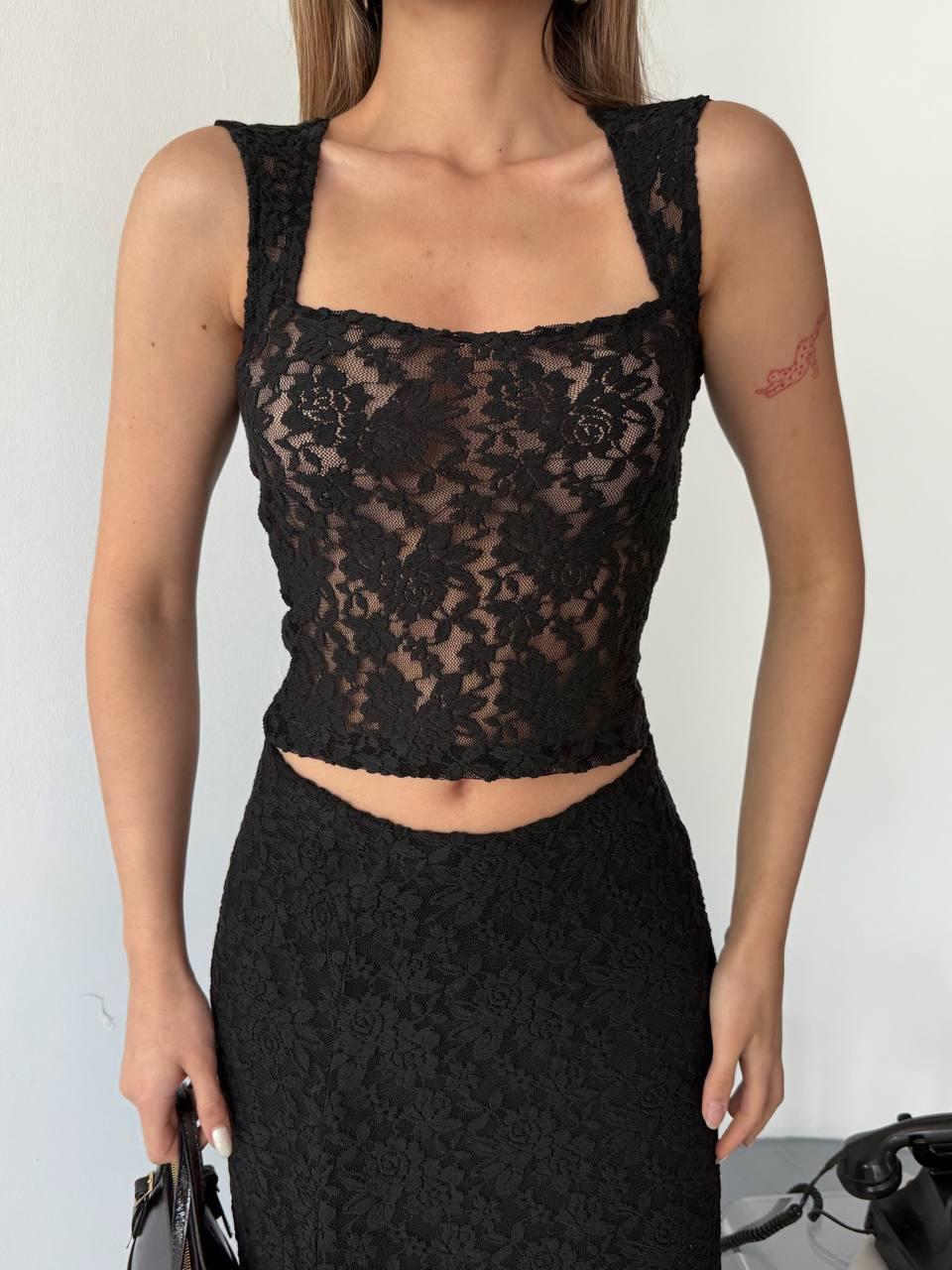 Dantel Detaylı Askılı Crop Top Bluz KC-2545